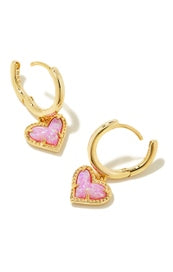 Ari Heart Huggie Earrings Gold Bubblegum Pink Opal