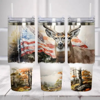 Deer with American Flag 40oz Tumbler