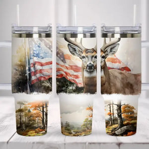 Deer with American Flag 40oz Tumbler