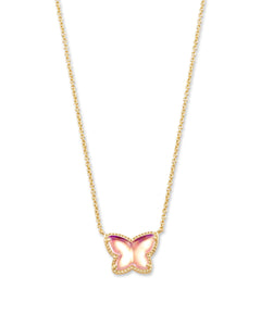 Lillia Butterfly Pendant Gold in Blush Dichroic Glass