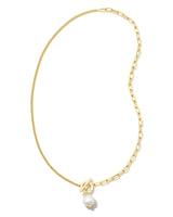 Leighton Convertible Gold Pearl Chain Necklace in White Pearl
