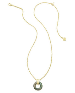 Mikki Pave Gold Pendant Necklace in Blue Green Ombre Mix