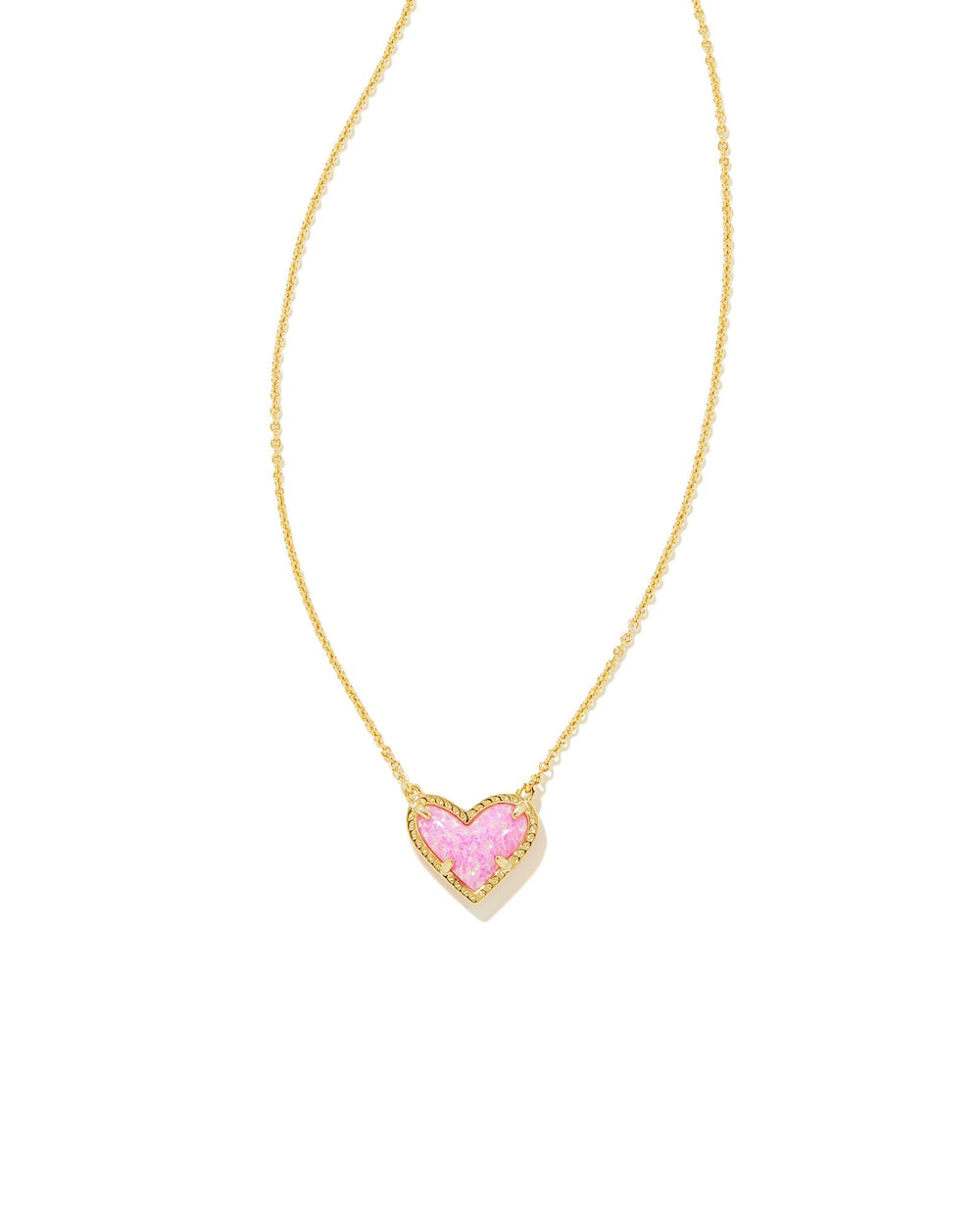 9608856216 Ari Heart Short Pendant Necklace Gold Bubblegum Pink Opal