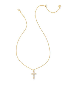 Gracie Cross Pendant Necklace Gold in White Crystal