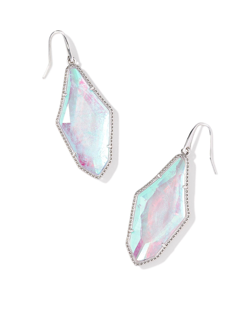 Evelyn Drop Earrings in Rhodium Rock Crystal Dichroic