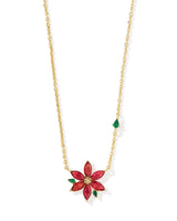 Poinsettia Gold Pendant Necklace in Red Mix
