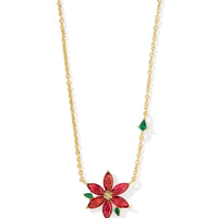 Poinsettia Gold Pendant Necklace in Red Mix