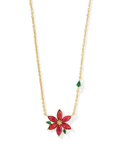 Poinsettia Gold Pendant Necklace in Red Mix