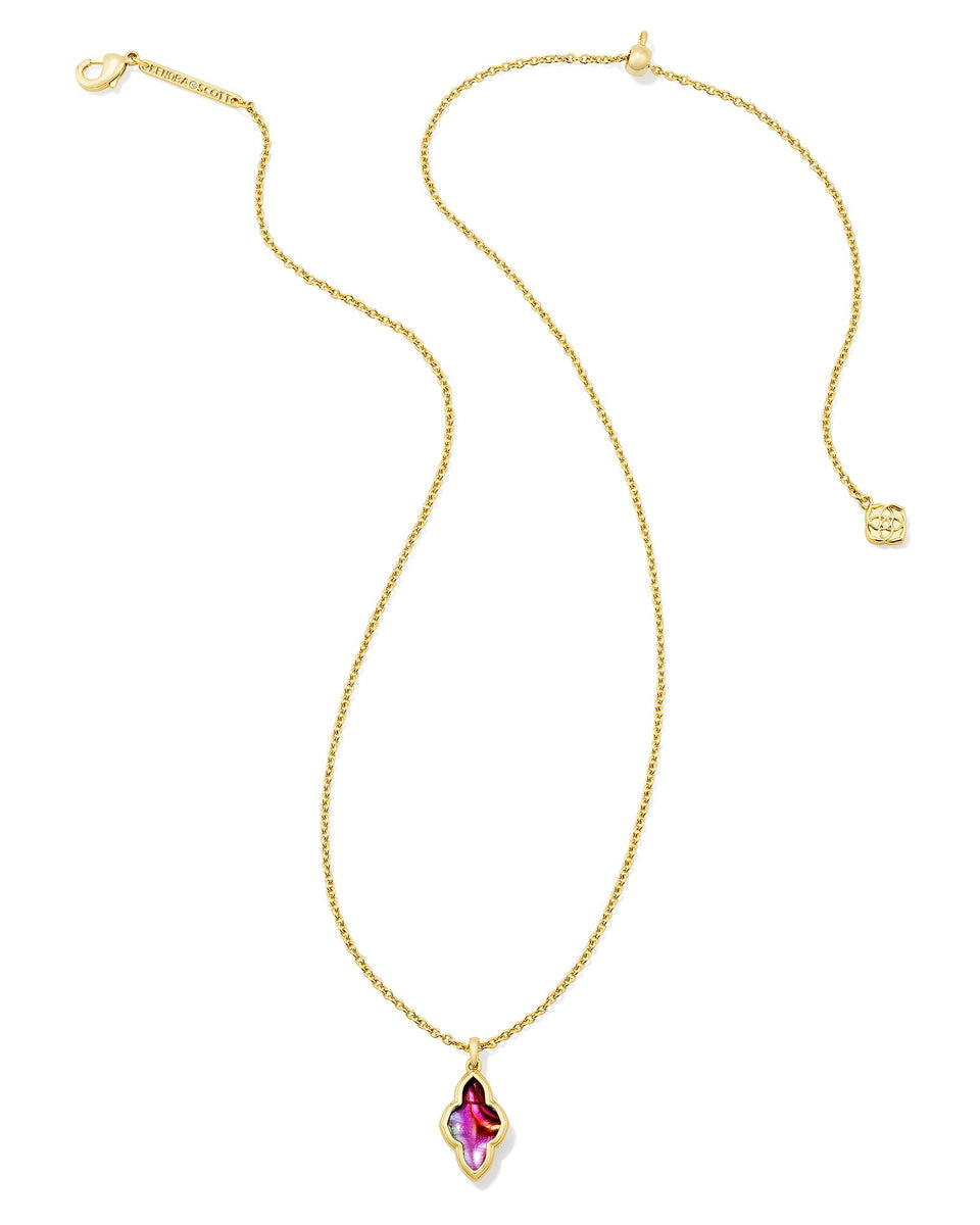 Framed Abbie Gold Short Pendant Necklace in Light Burgundy Illusion ...