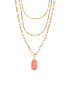 Elisa Triple Strand Necklace Gold in Coral Illusion