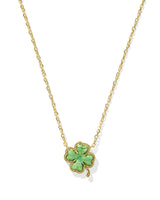 Clover Gold Short Pendant Necklace in Lime Green Magnesite
