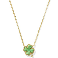 Clover Gold Short Pendant Necklace in Lime Green Magnesite