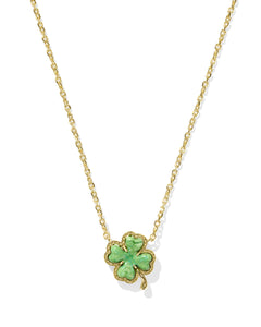 Clover Gold Short Pendant Necklace in Lime Green Magnesite