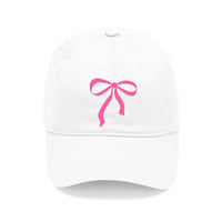 Bow Embroidered Cap - White with Pink Bow
