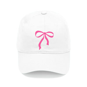 Bow Embroidered Cap - White with Pink Bow