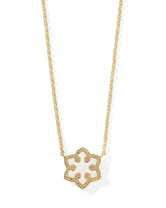 Snowflake Gold Pendant Necklace in White Kyocera Opal