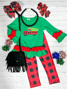 Christmas Tree Truck Ruffled Tunic & Leggings Toddler Set