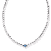 Abbie Silver Beaded Necklace in Light Blue Mother of Pearl