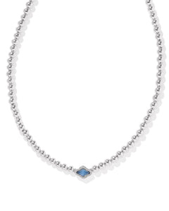 Abbie Silver Beaded Necklace in Light Blue Mother of Pearl