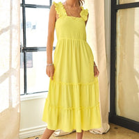 Lemon Ruffle Detail Midi Dress