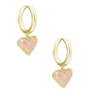 Ari Heart Huggie Earrings in Rose Quartz