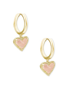 Ari Heart Huggie Earrings in Rose Quartz