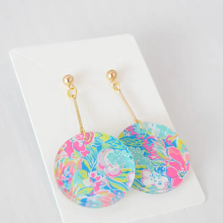 Teal Floral Circle Dangle Acrylic Earring