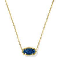 Elisa Gold Short Pendant Necklace in Blue Drusy