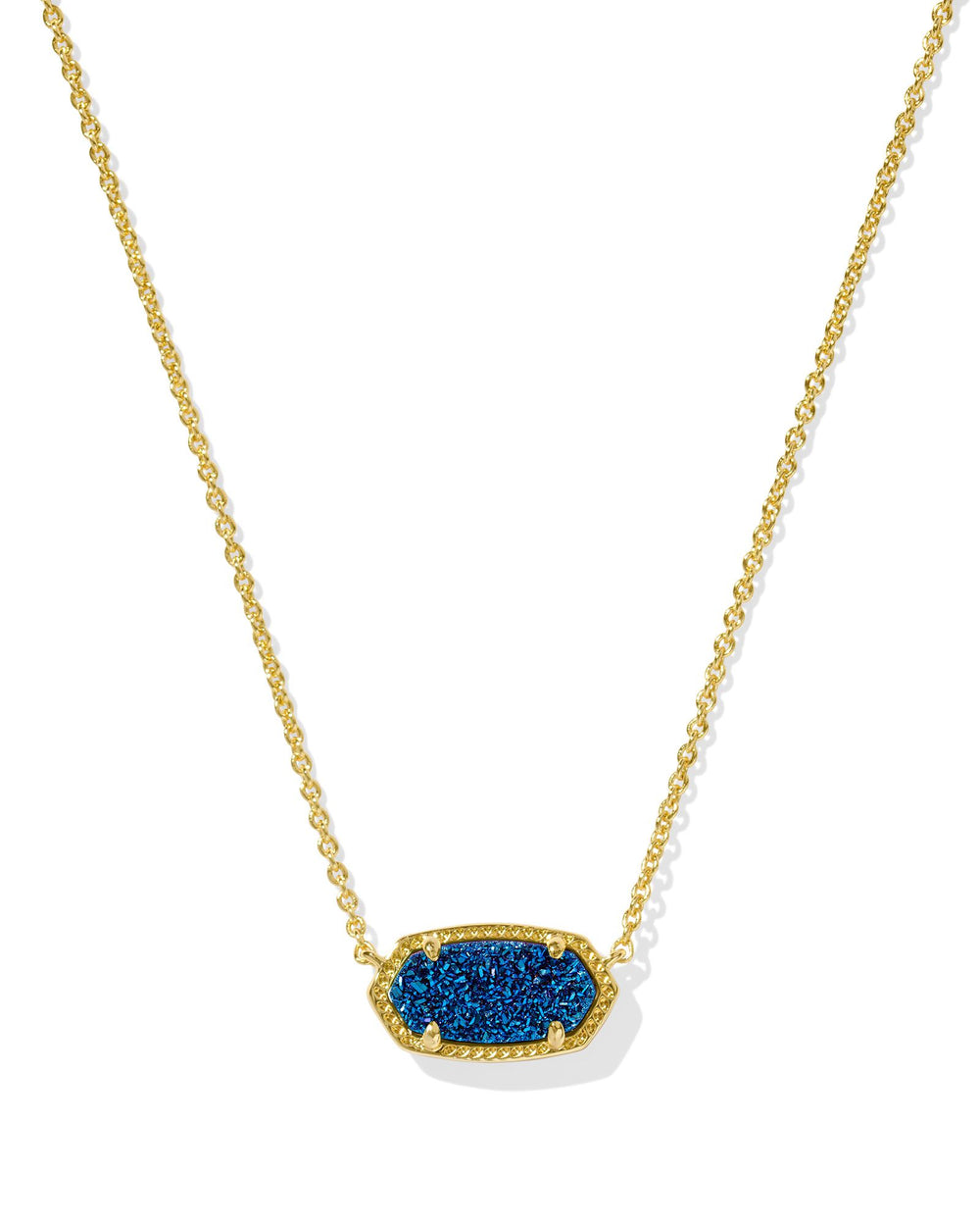 Elisa Gold Short Pendant Necklace in Blue Drusy