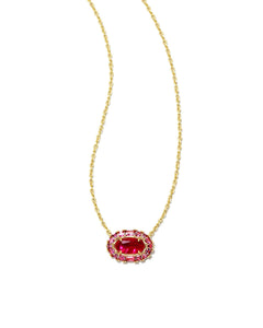 Elisa Crystal Frame Pendant Necklace Gold in Raspberry Illusion
