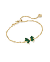 Blair Gold Bow Small Delicate Chain Bracelet in Emerald Drusy
