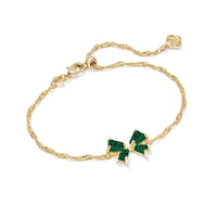 Blair Gold Bow Small Delicate Chain Bracelet in Emerald Drusy