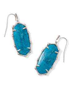 Elle Vintage Silver Bamboo Frame Drop Earrings in Variegated Indigo Magnesite