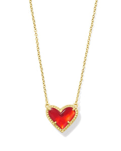 Ari Heart Gold Pendant Necklace in Red Illusion