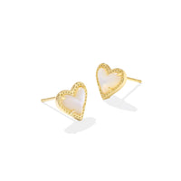 Ari Heart Gold Stud Earrings in Ivory Mother of Pearl