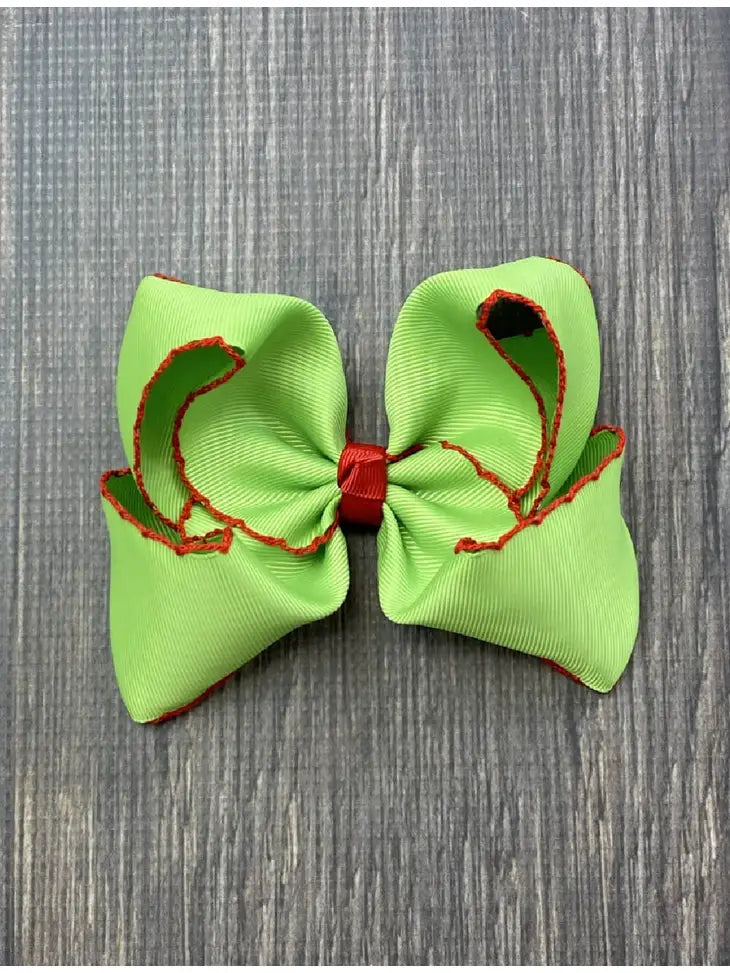 Lime Green with Red Moonstitch Bow