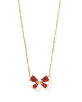 Blair Gold Bow Short Pendant Necklace in Bright Red Drusy
