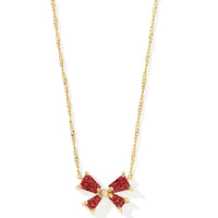 Blair Gold Bow Short Pendant Necklace in Bright Red Drusy