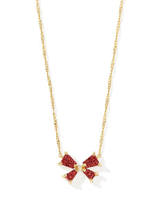 Blair Gold Bow Short Pendant Necklace in Bright Red Drusy