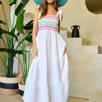 White Multi-Color Smocked Tiered Maxi Dress