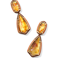 Camry Gold Enamel Frame Statement Earrings in Marbled Amber Illusion