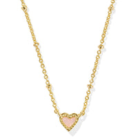 Mini Ari Heart Gold Satellite Short Pendant Necklace in Rose Quartz