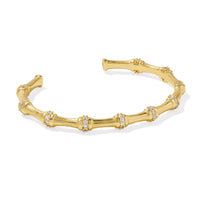 Maura Gold Bamboo Cuff Bracelet in White Crystal