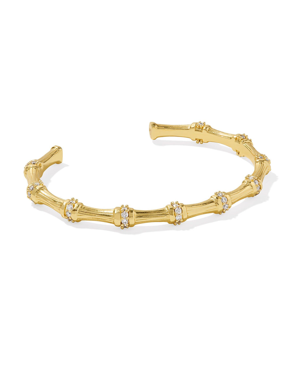 Maura Gold Bamboo Cuff Bracelet in White Crystal