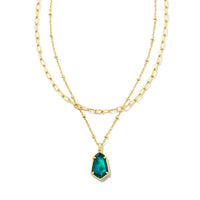 Alexandria Gold Multi Strand Necklace in Teal Green Illusion