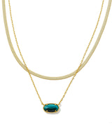 Grayson Herringbone Gold Multi Strand Necklace in Teal Tiger's Eye
