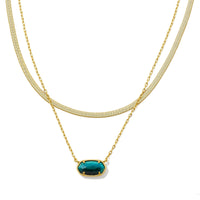 Grayson Herringbone Gold Multi Strand Necklace in Teal Tiger's Eye