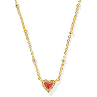 Mini Ari Heart Gold Satellite Short Pendant Necklace in Red Kyocera Opal