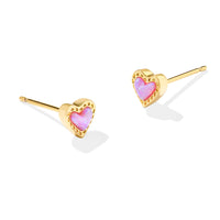 Mini Ari Heart Gold Stud Earrings in Bubblegum Pink Kyocera Opal