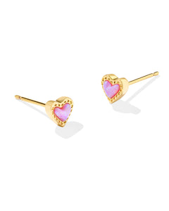 Mini Ari Heart Gold Stud Earrings in Bubblegum Pink Kyocera Opal